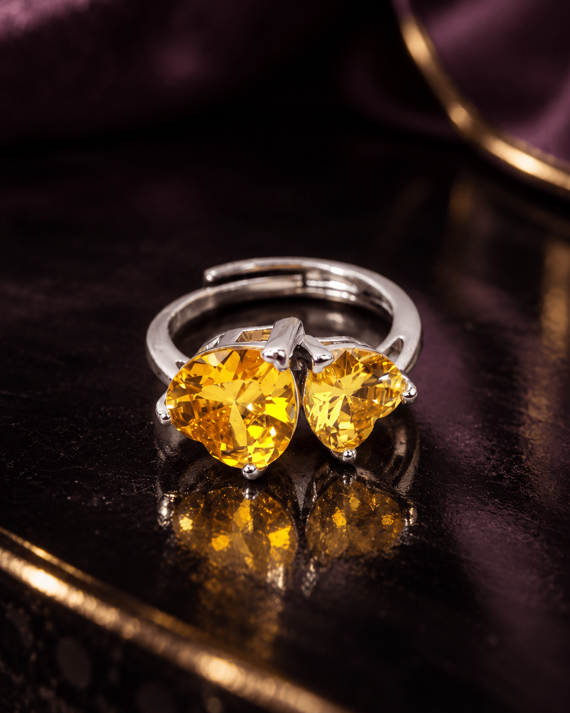 Twin Yellow Heart Toi et Moi Ring - Maxiblink