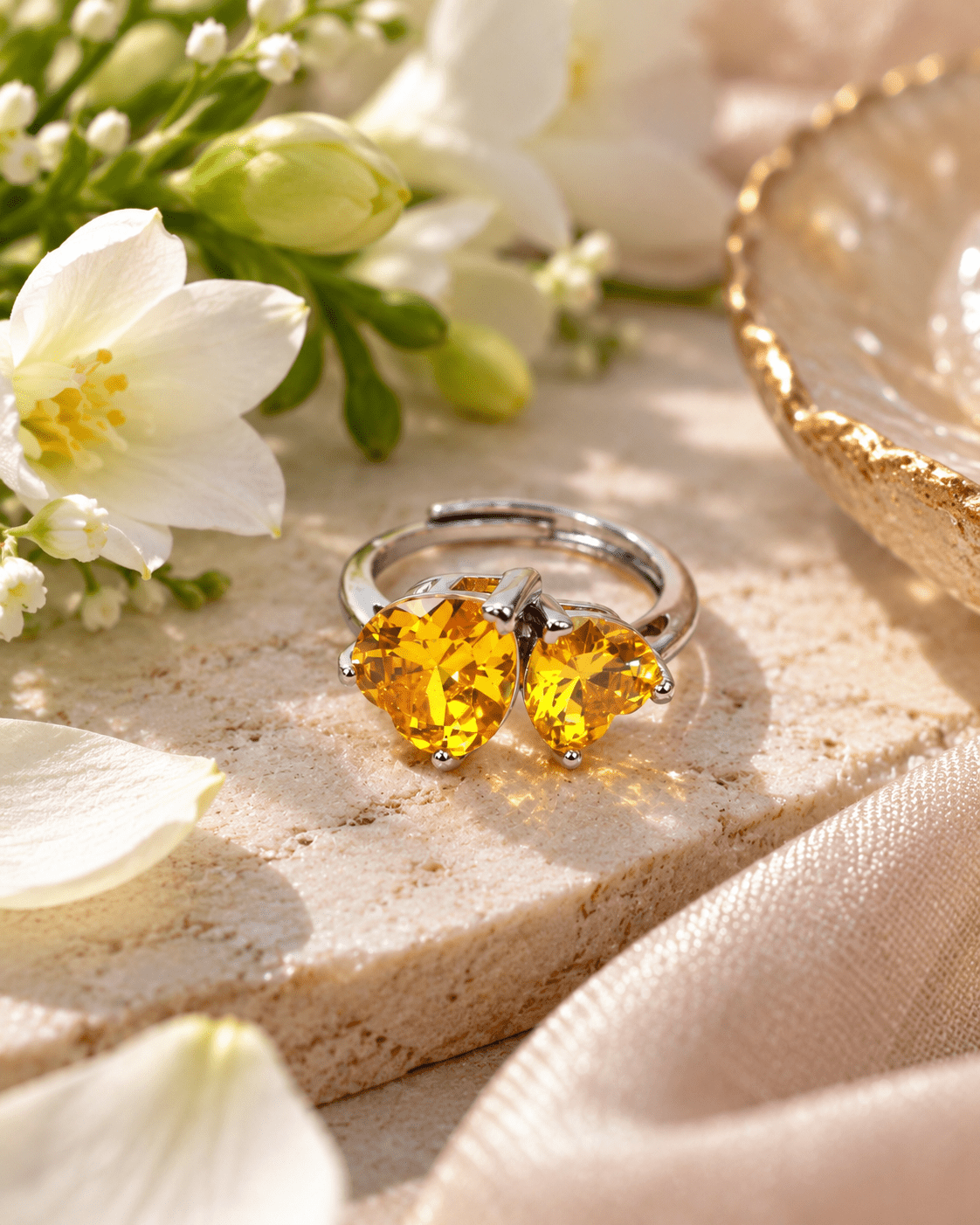 Twin Yellow Heart Toi et Moi Ring - Maxiblink