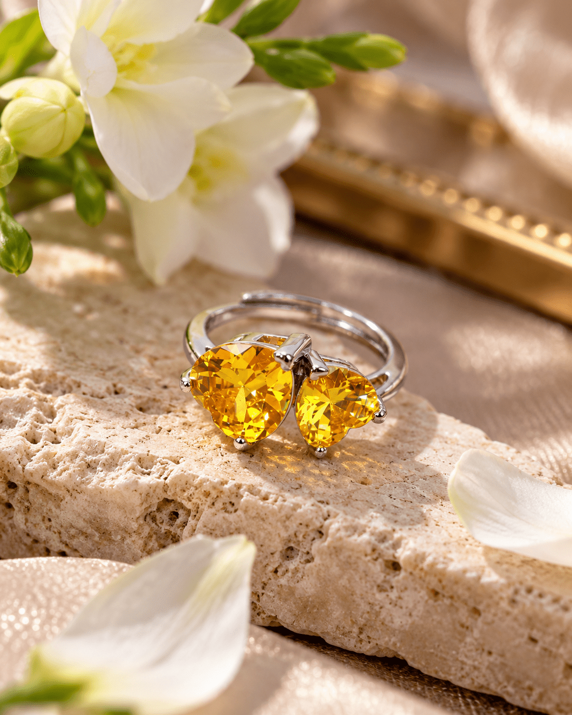 Twin Yellow Heart Toi et Moi Ring - Maxiblink