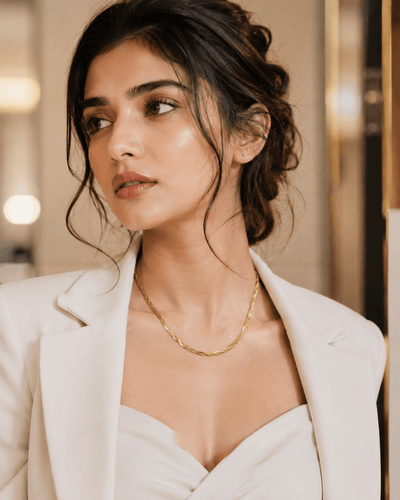 Twisted herringbone snake chain necklace, 18K gold plated