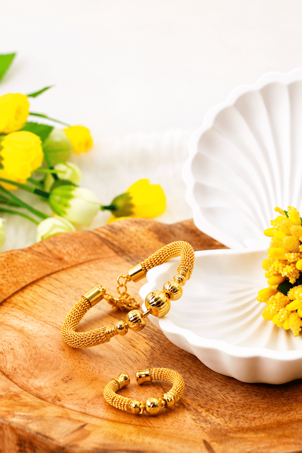 Twisted Mesh Beaded Bracelet & Ring Set - Maxiblink