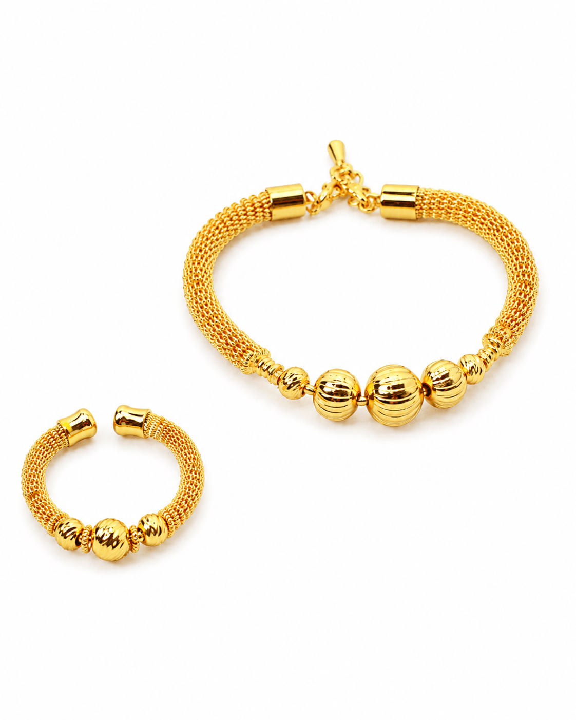 Twisted Mesh Beaded Bracelet & Ring Set - Maxiblink