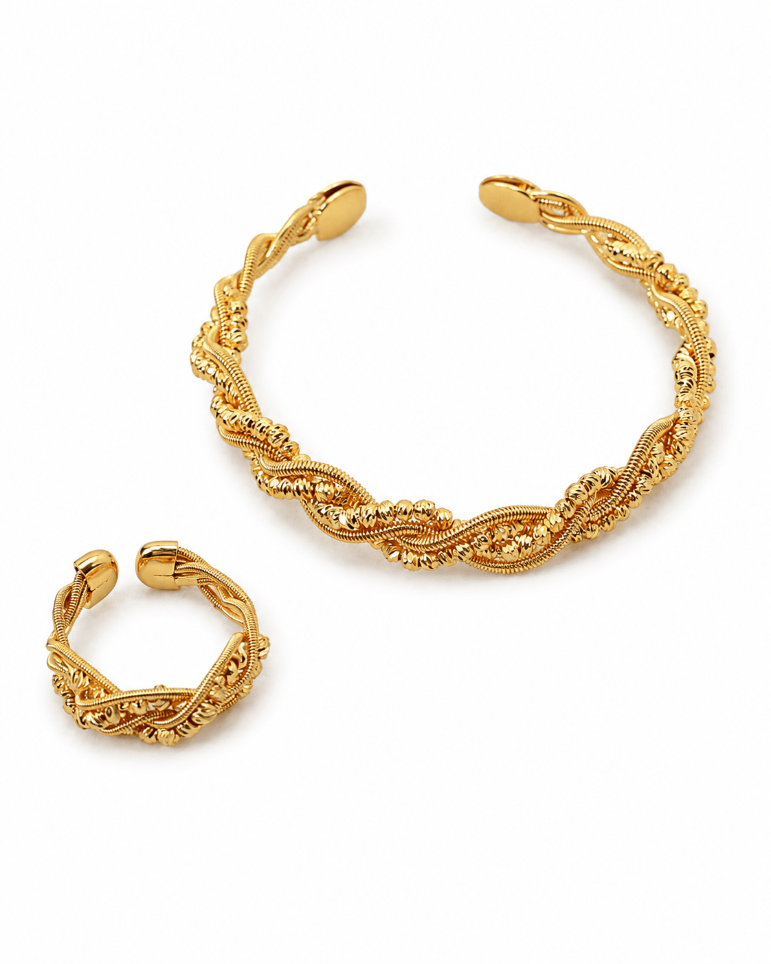 Twisted Rope Cuff Bracelet & Ring Set - Maxiblink