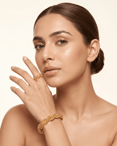 Twisted Rope Cuff Bracelet & Ring Set - Maxiblink