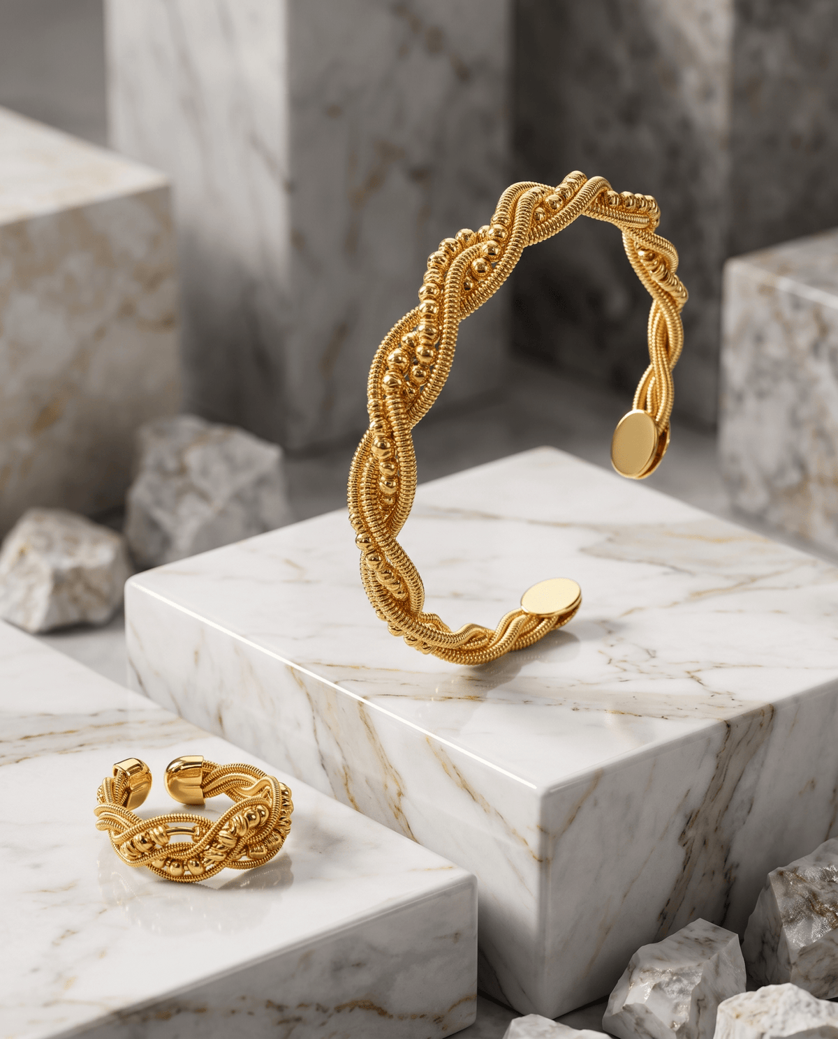 Twisted Rope Cuff Bracelet & Ring Set - Maxiblink