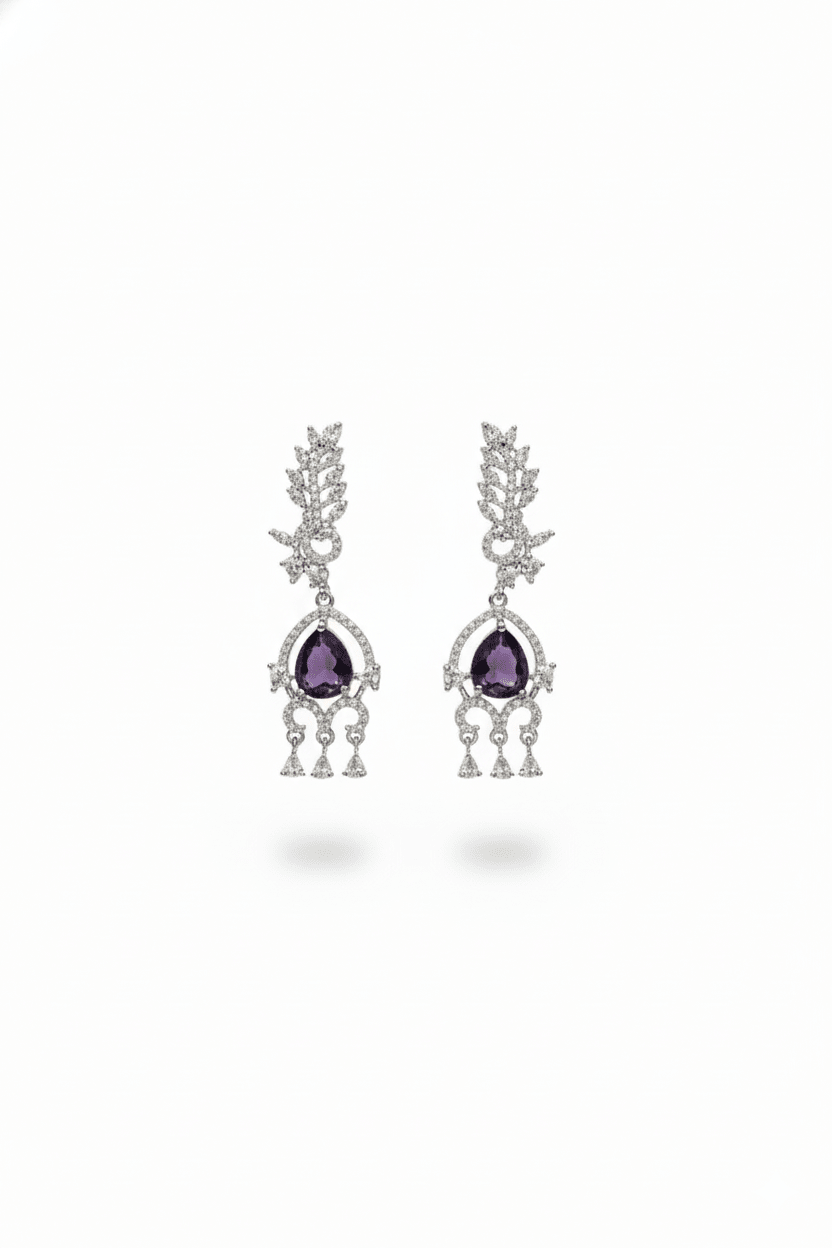 Vintage Scroll Drop Earrings with Purple Stones - Maxiblink