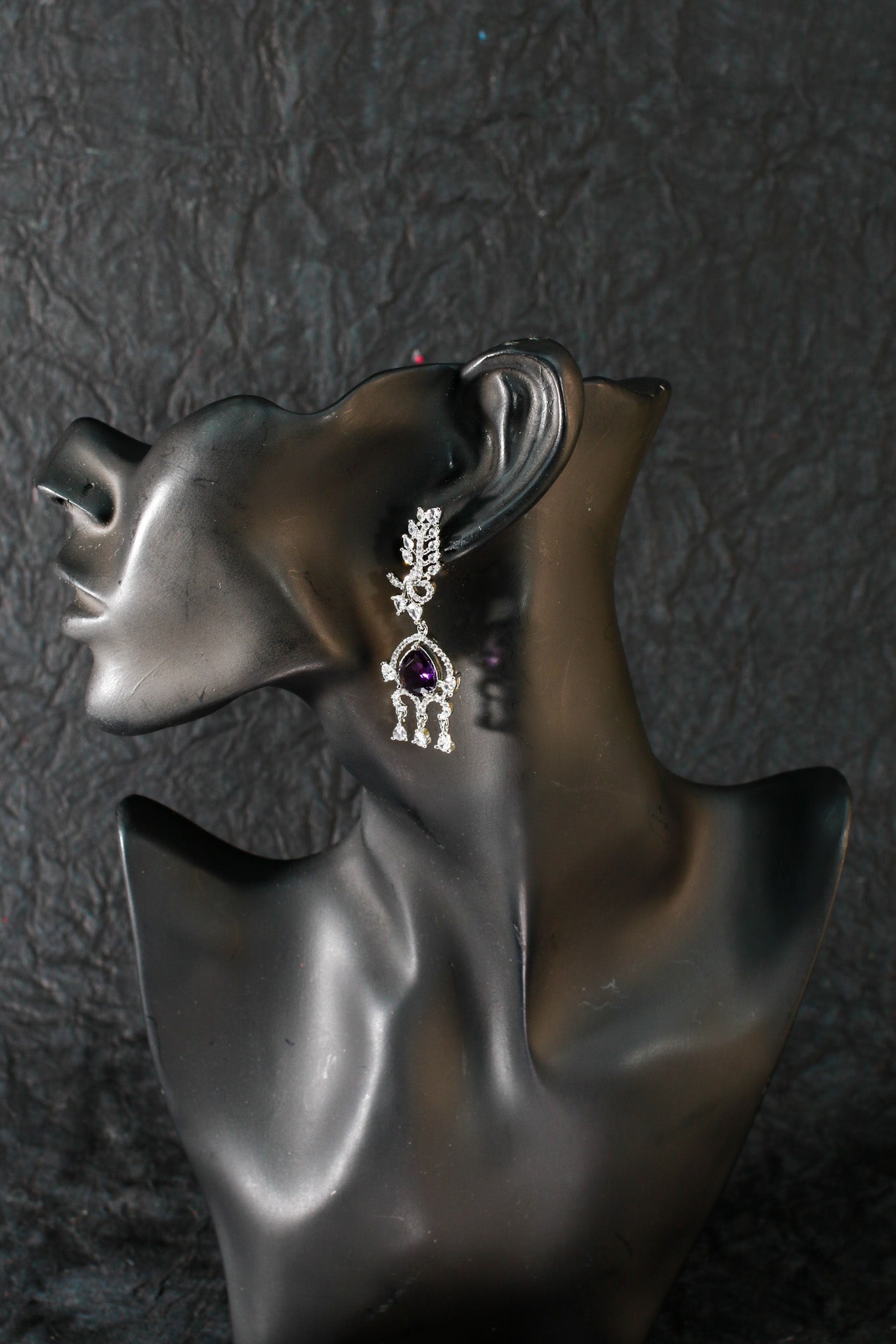 Vintage Scroll Drop Earrings with Purple Stones - Maxiblink