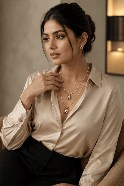 Water Drop Pendant Necklace & Earrings Set – Gold Plated - Maxiblink