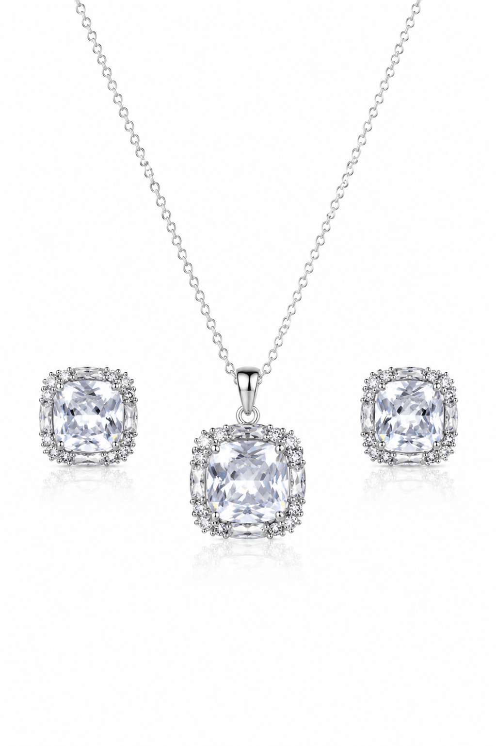 White Cushion Crystal Pendant Set - Maxiblink
