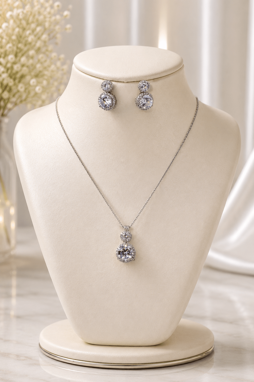 White Double Circle Crystal Pendant Set - Maxiblink
