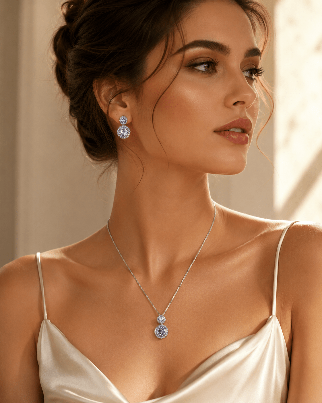 White Double Circle Crystal Pendant Set - Maxiblink
