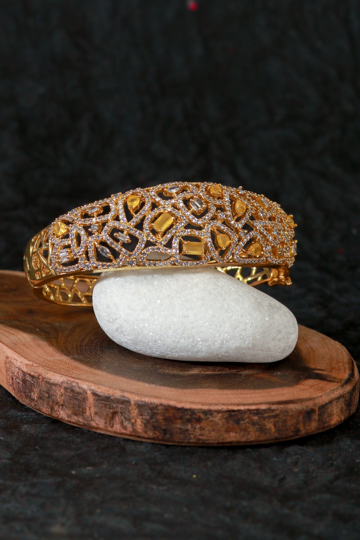 Wide Gold Bangle with Yellow CZ Cluster - Maxiblink