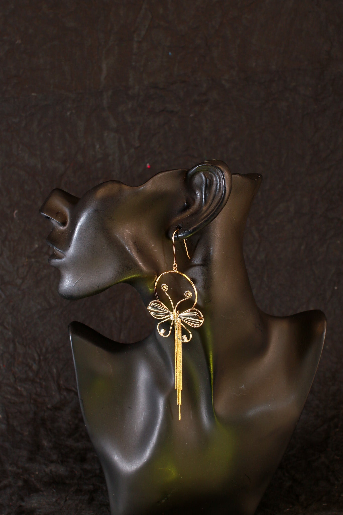 Wire Butterfly Tassel Earrings – Artistic Gold Anti - Tarnish - Maxiblink