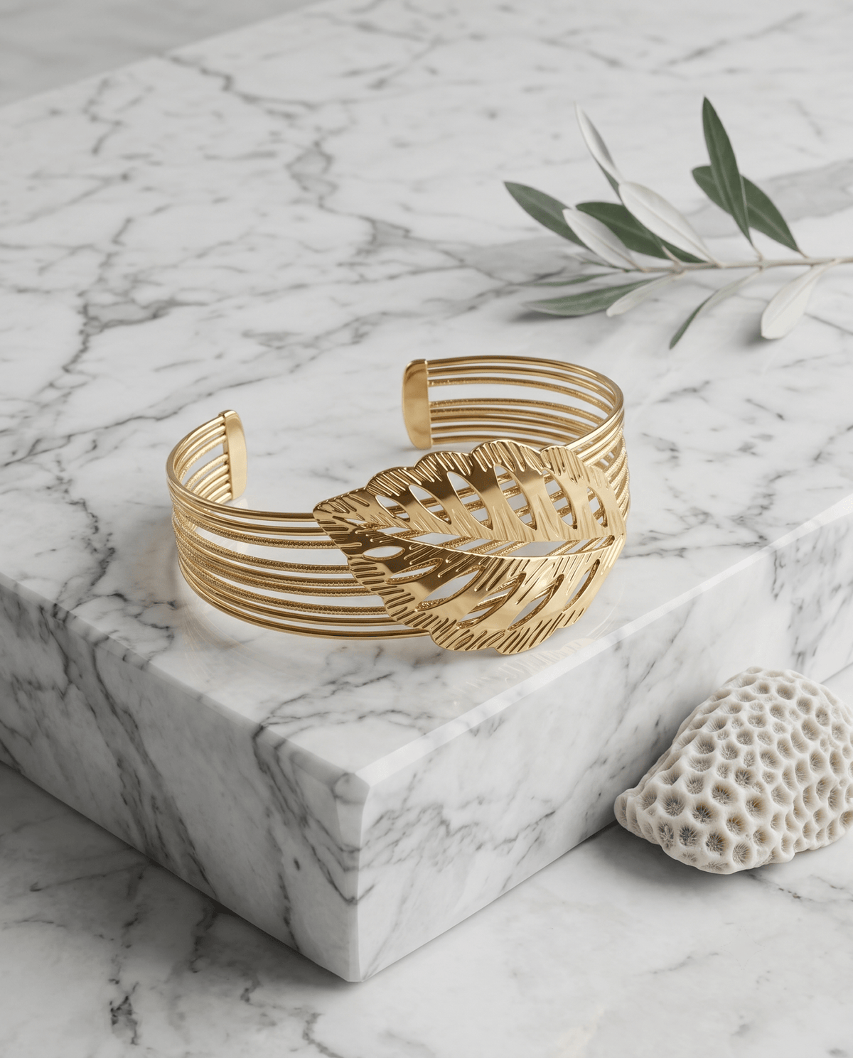 Wrapped Leaf Wire Cuff Bracelet - Maxiblink