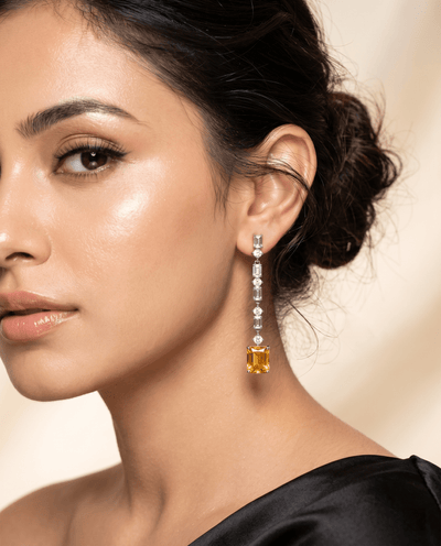 Yellow Canary Crystal Long Drop Earrings - Maxiblink