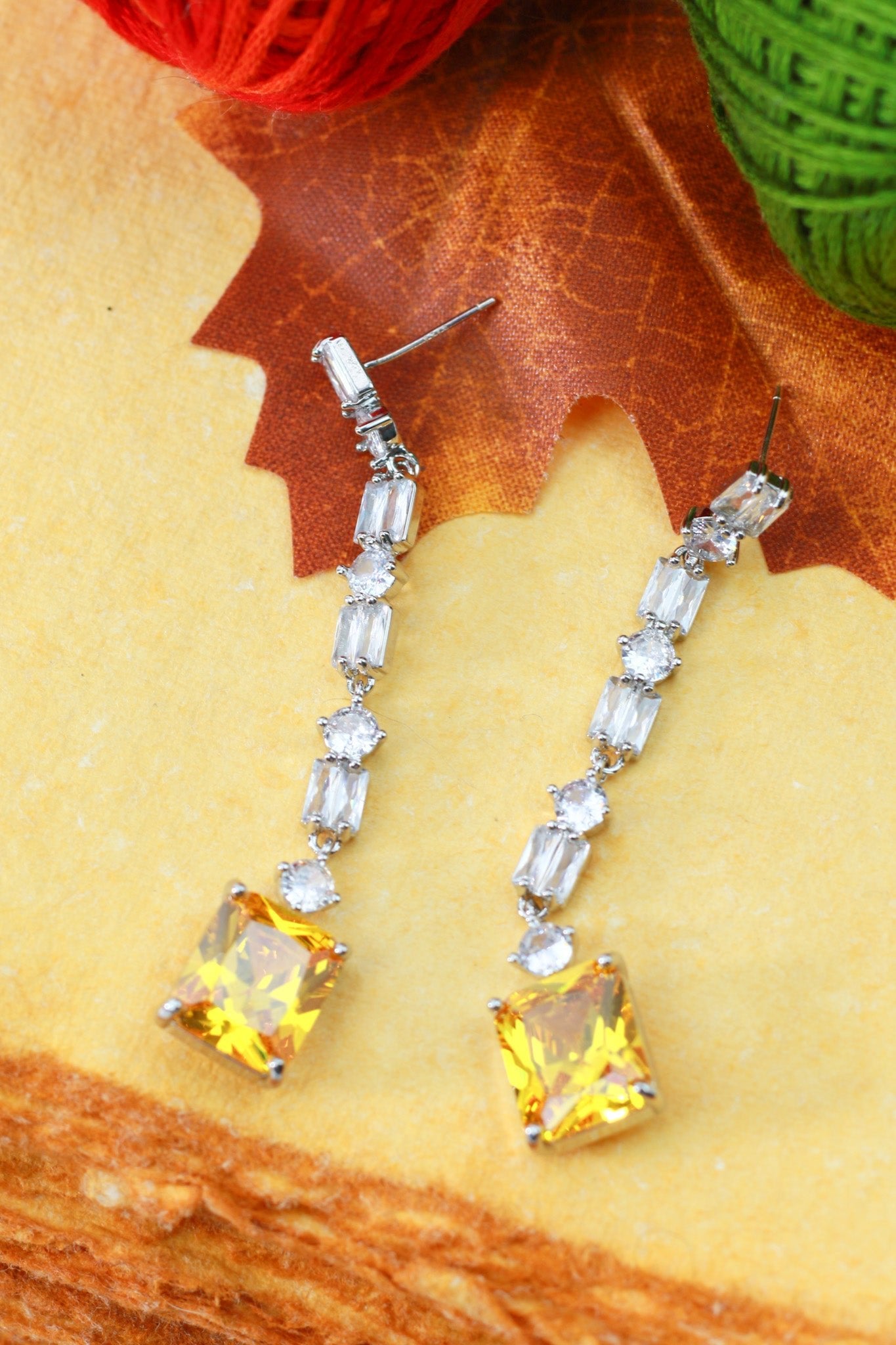 Yellow Canary Crystal Long Drop Earrings - Maxiblink