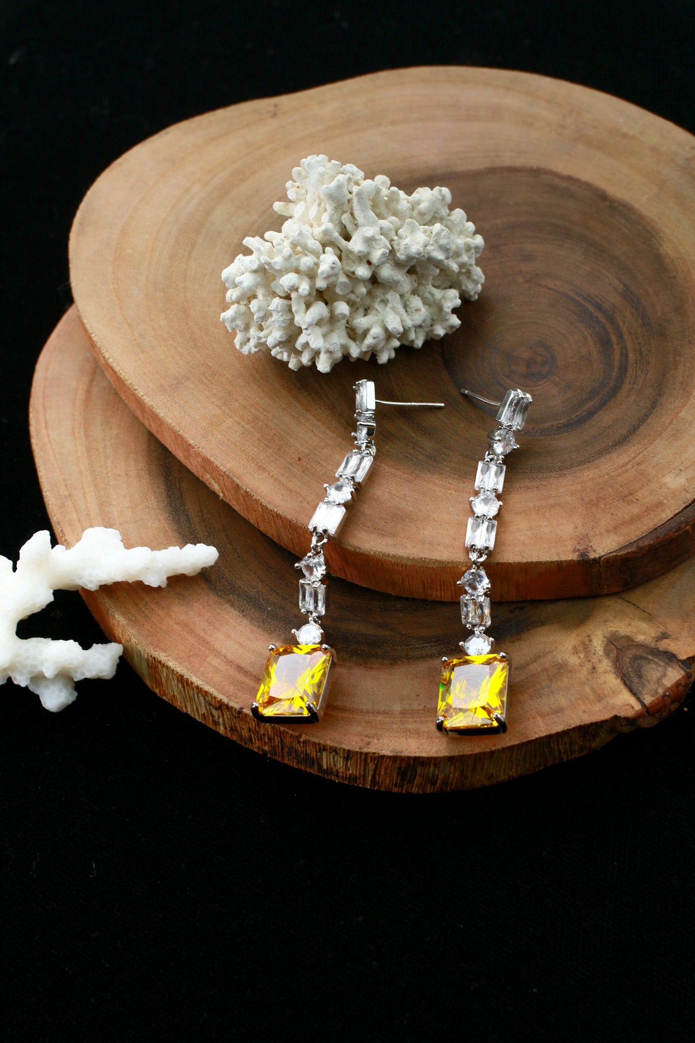 Yellow Canary Crystal Long Drop Earrings - Maxiblink