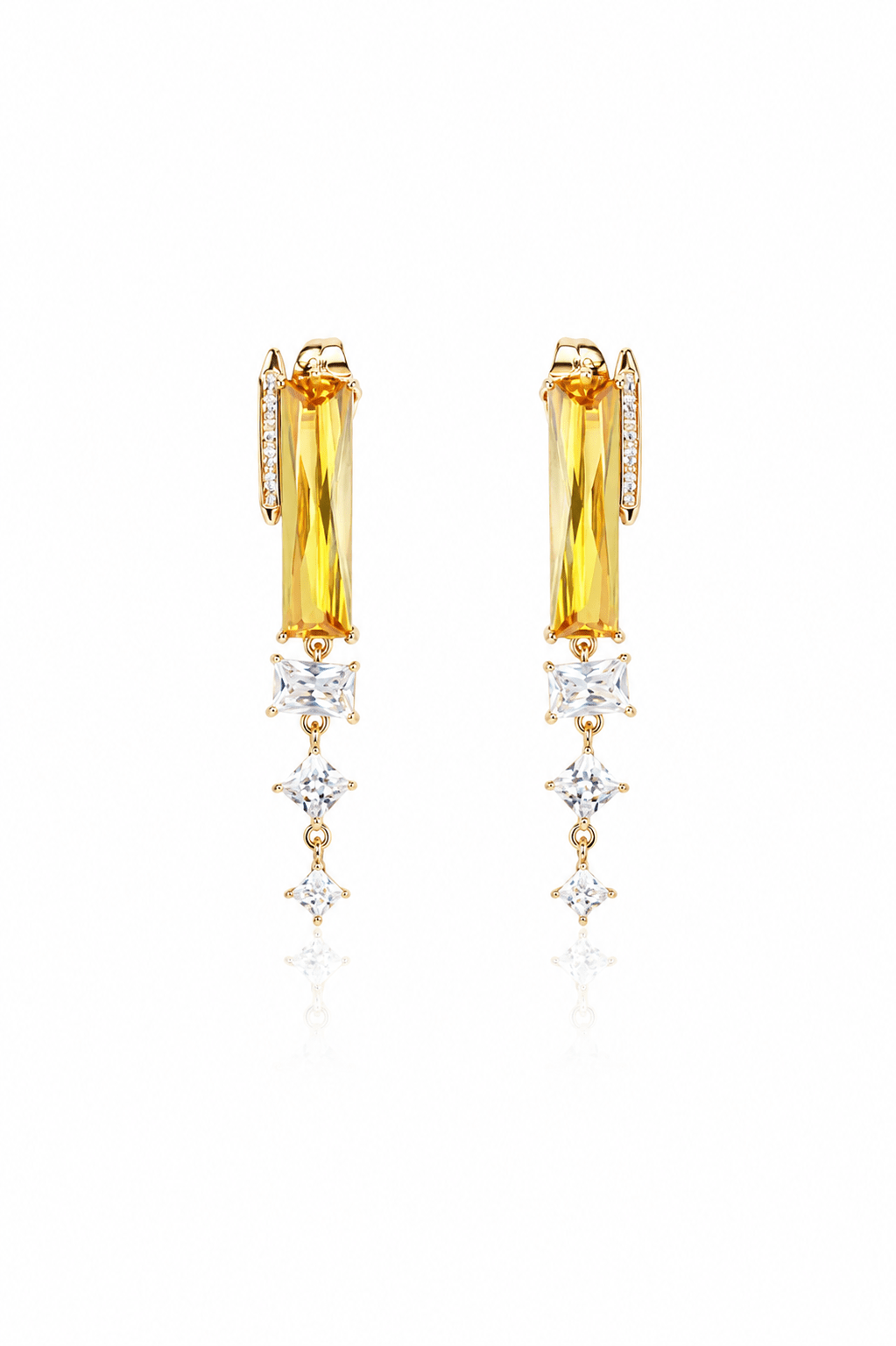 Yellow Citrine Baguette Crystal Drop Earrings - Maxiblink