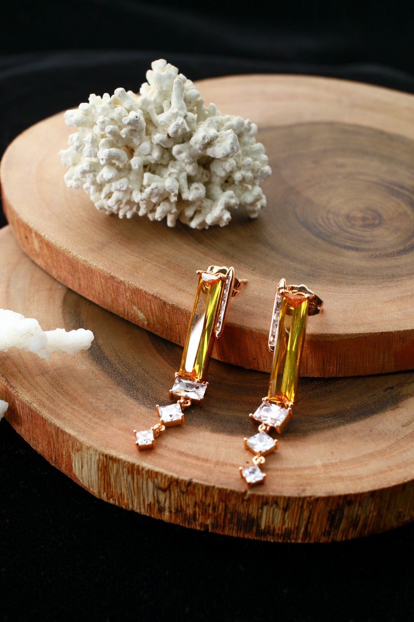 Yellow Citrine Baguette Crystal Drop Earrings - Maxiblink