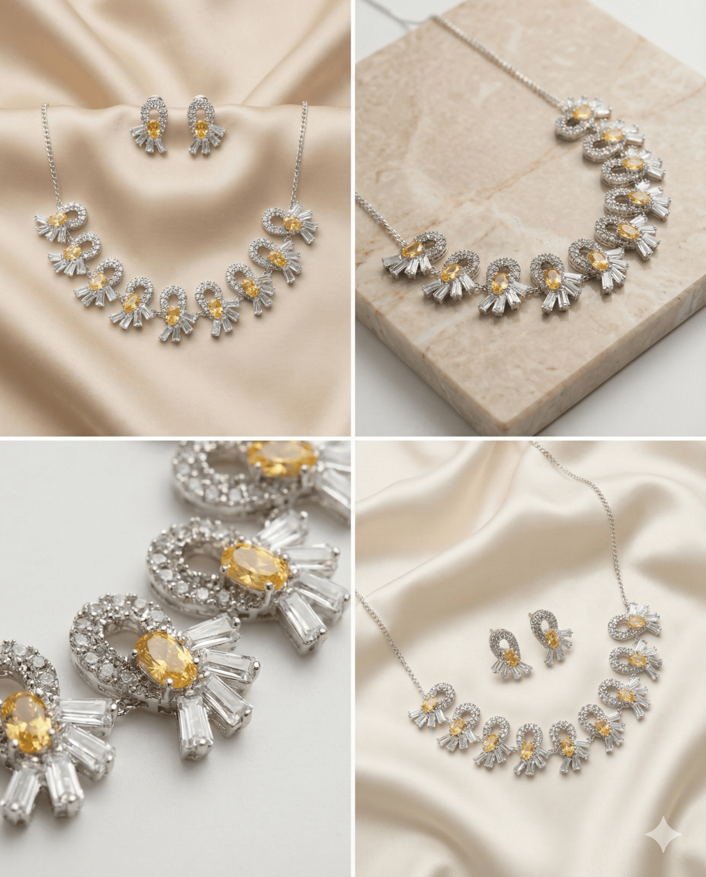 Yellow Korean Glass Stone Necklace Set with Earrings | Premium Crystal Jewellery - Maxiblink