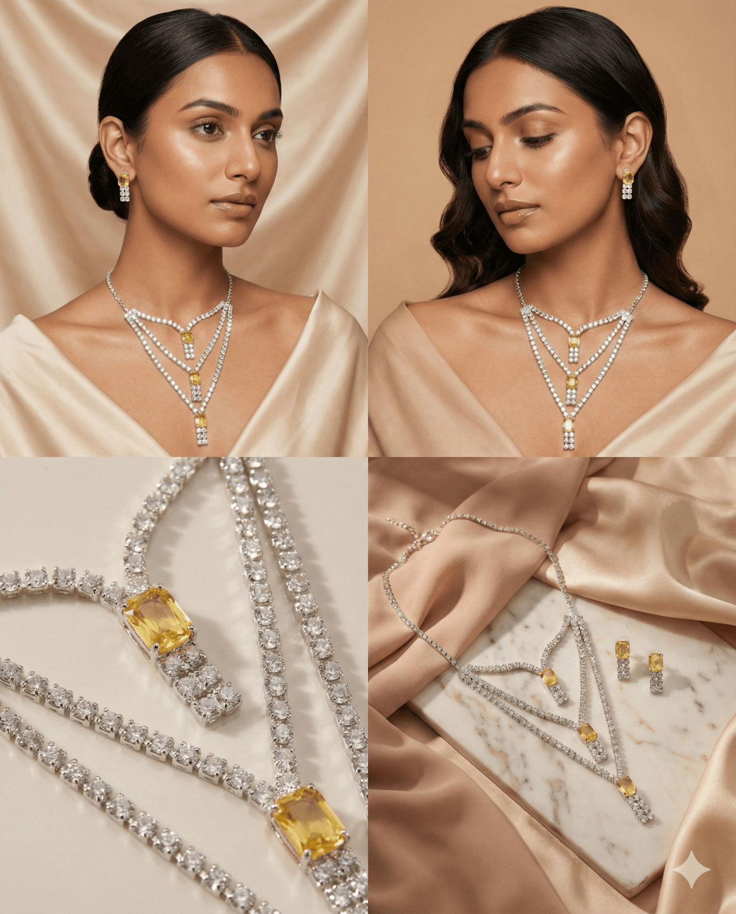 Yellow Layered Korean Glass Stone Necklace Set | Statement Jewellery - Maxiblink