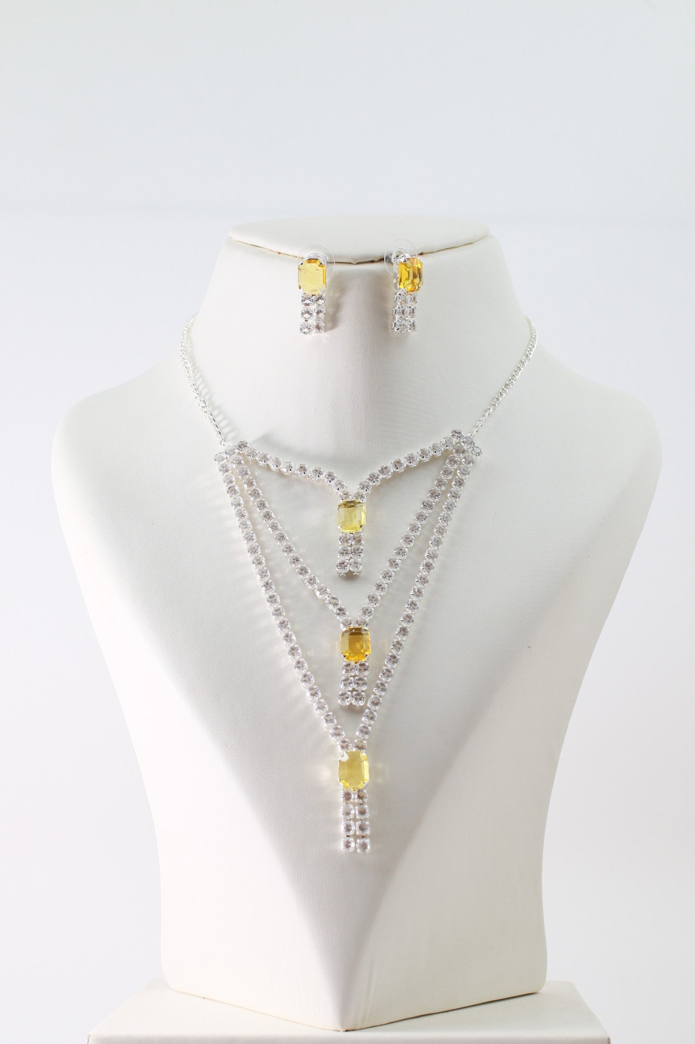 Yellow Layered Korean Glass Stone Necklace Set | Statement Jewellery - Maxiblink