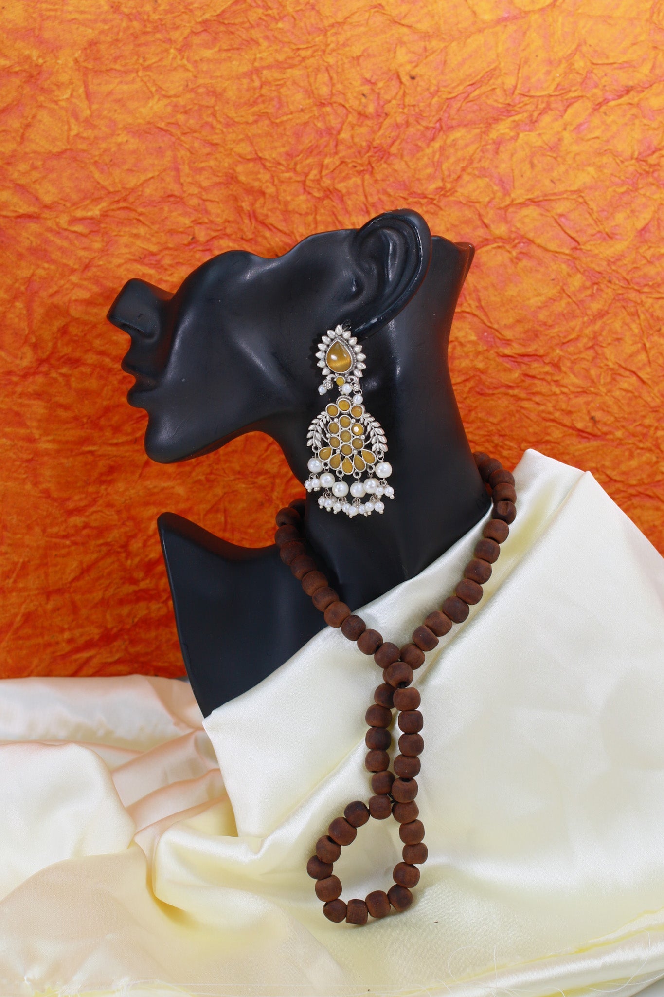 Yellow Monalisa Chandbali with Pearl Drops | Oxidised German Silver - Maxiblink