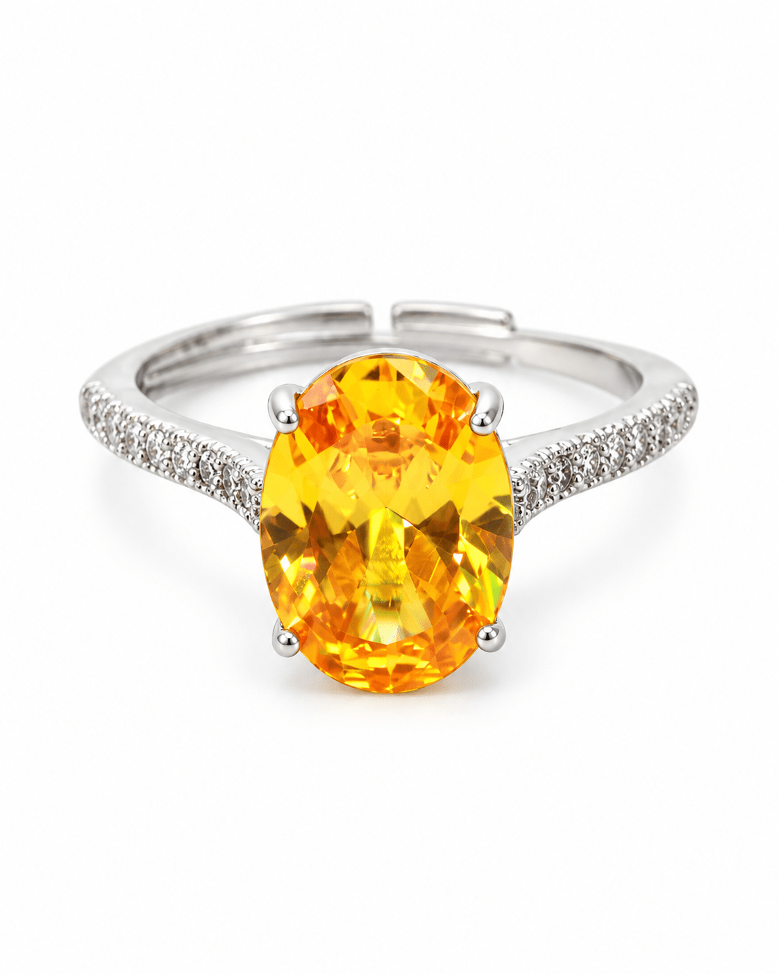 Yellow Oval Solitaire Ring with Pavé Band - Maxiblink