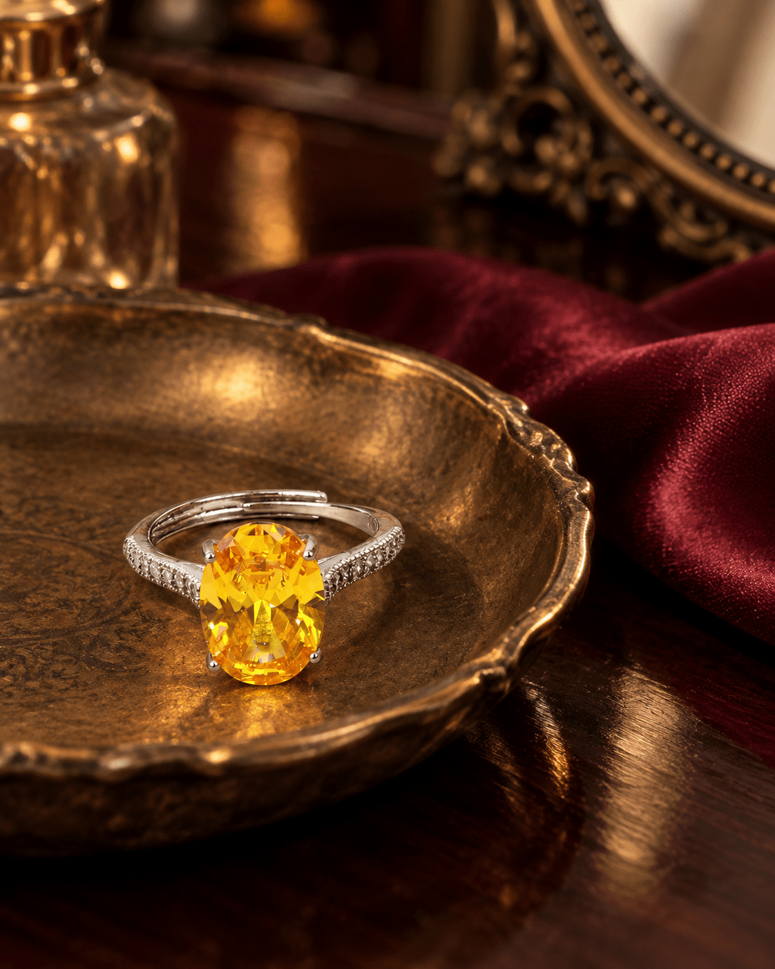 Yellow Oval Solitaire Ring with Pavé Band - Maxiblink