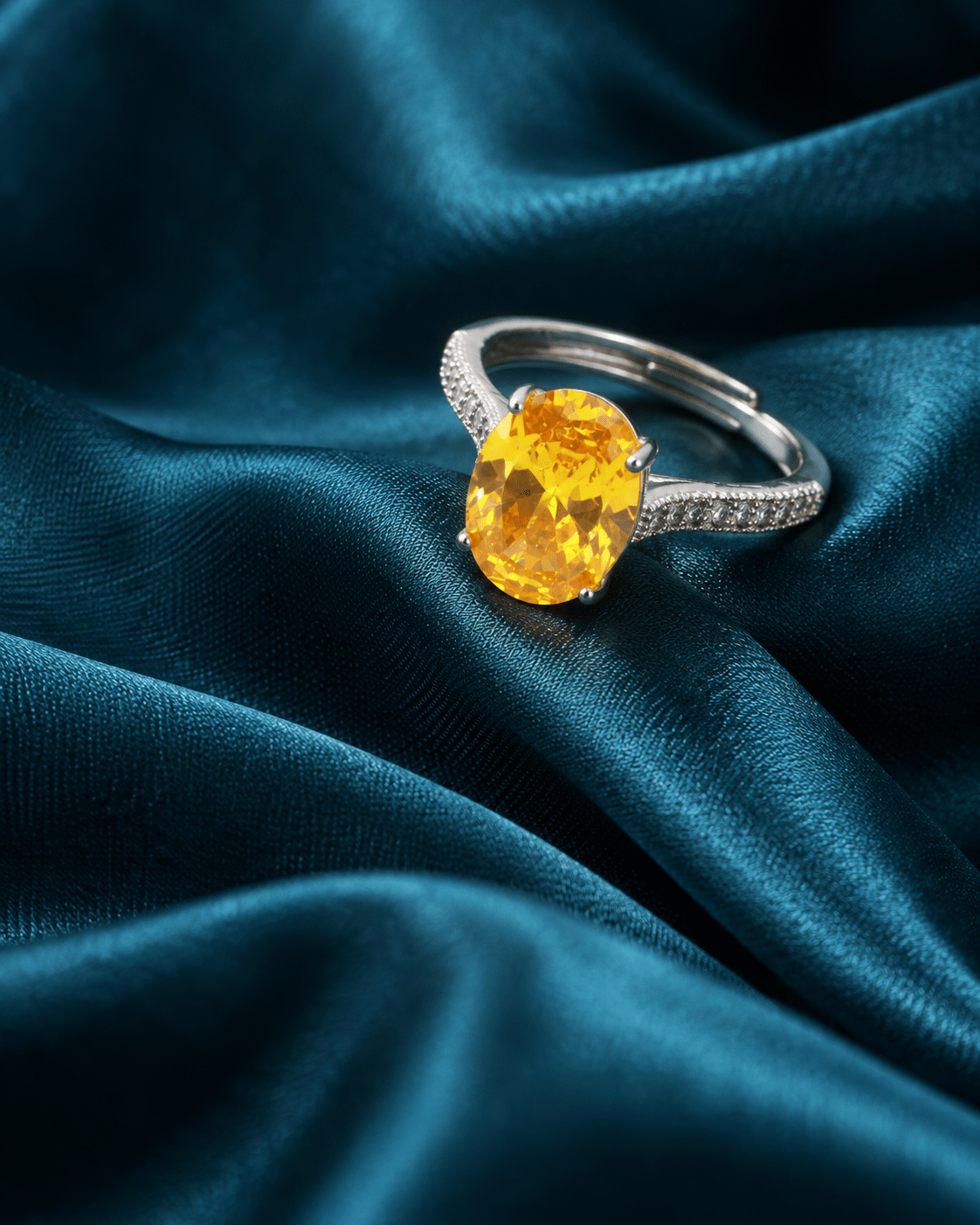 Yellow Oval Solitaire Ring with Pavé Band - Maxiblink