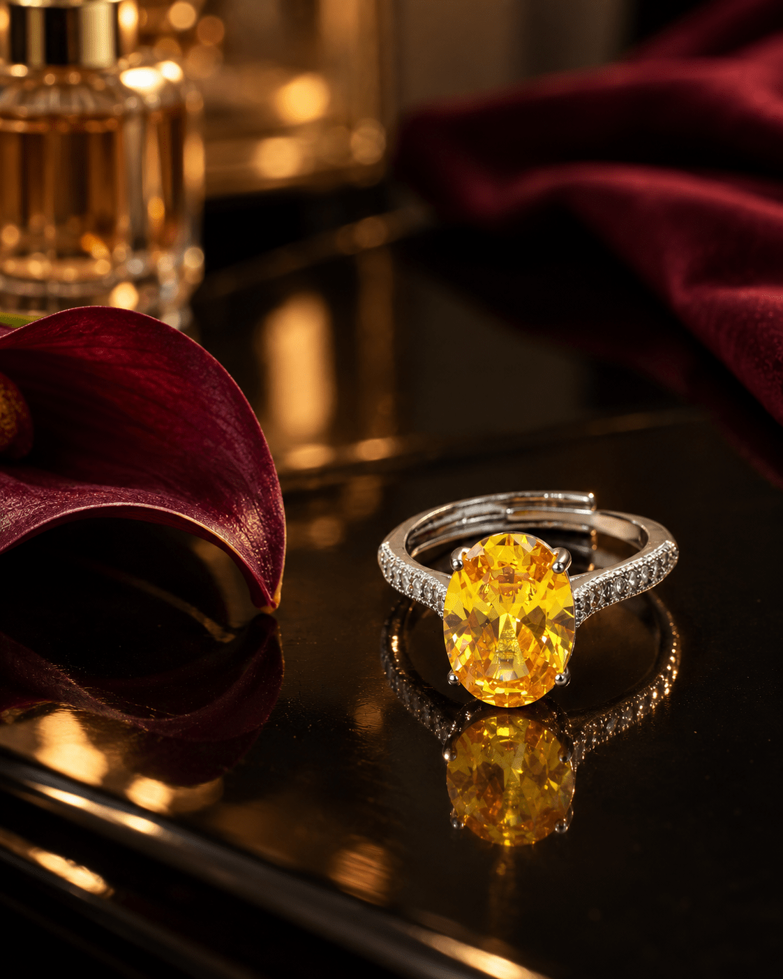 Yellow Oval Solitaire Ring with Pavé Band - Maxiblink