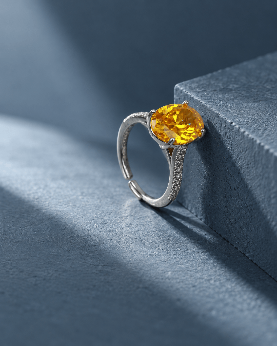 Yellow Oval Solitaire Ring with Pavé Band - Maxiblink