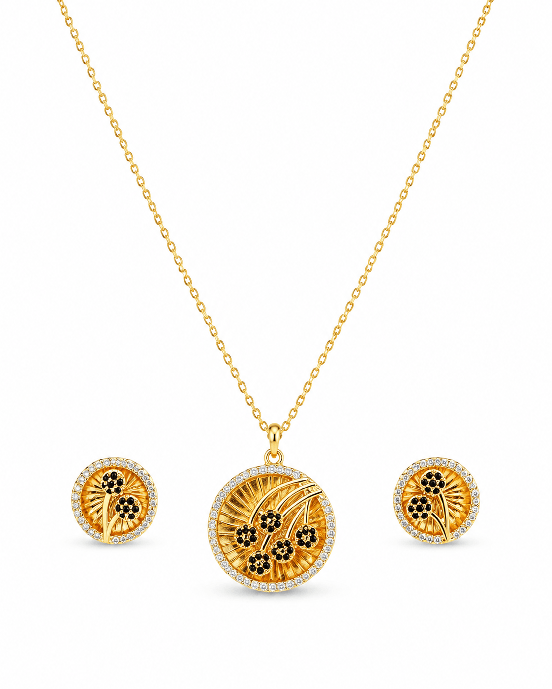 Zircon Flower Medallion Necklace & Earring Set