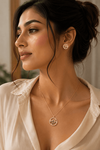 Zircon Flower Medallion Necklace & Earring Set