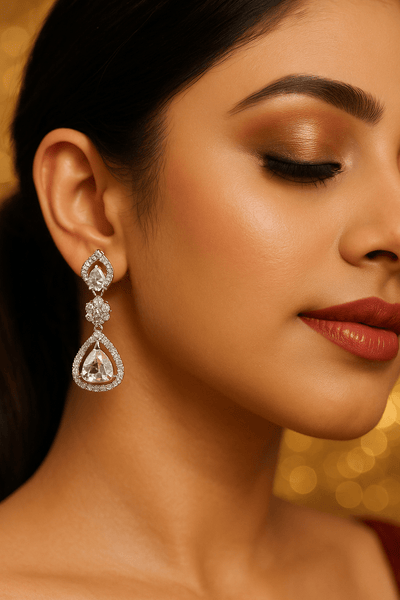 Zircon Teardrop Halo Dangle Earrings - Maxiblink